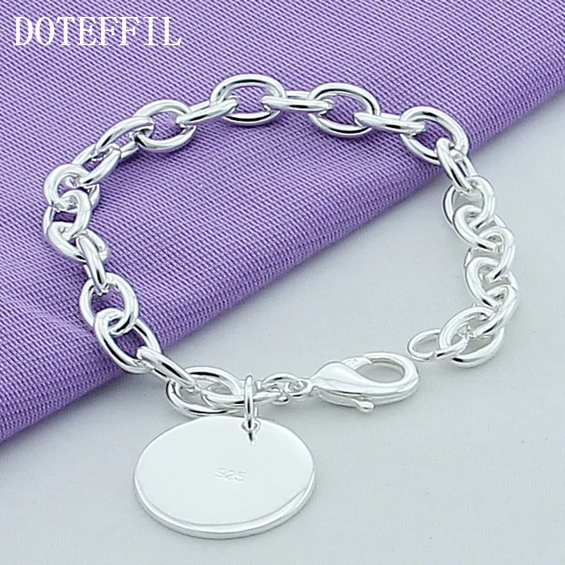 DOTEFFIL 925 Sterling Silver Round Pendant Bracelet For Woman Jewelry