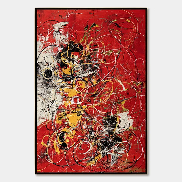 CRIMSON CHAOS: Large Vertical Red and Black Abstract Action Painting（Canvas painting）