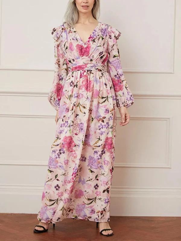 Floral Print Ruffle Twist Maxi Dress