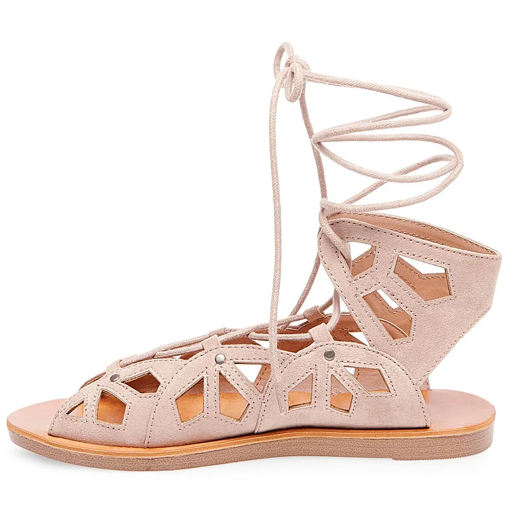 Blush Gladiator Sandals Peep Toe Hollow out Lace up Strappy Sandals |FSJ Shoes