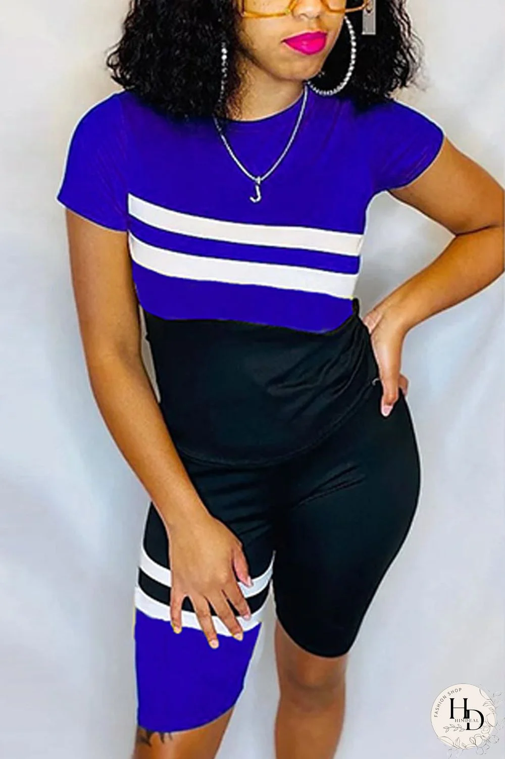 Red Polyester Fashion Casual Patchwork Print Two Piece Suits pencil Short Sleeve Two Pieces