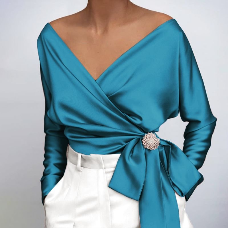 VONDA 2022 Women Fashion Blouse Elegant Solid Color V Neck Tops Sexy Party Shirts Spring Long Sleeve Blouse Blusas Femininas