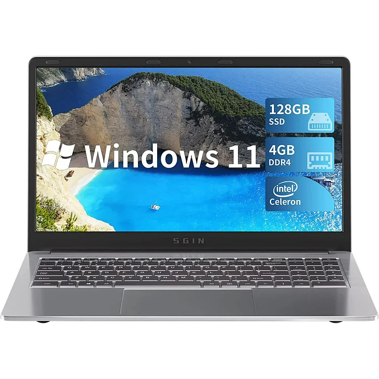 SGIN 15.6inch Laptop 4GB DDR4 128GB SSD Windows 11 Laptop Computer with Intel Celeron J4105 up to 2.8GHz Full HD 1920x1080 Laptops Computer