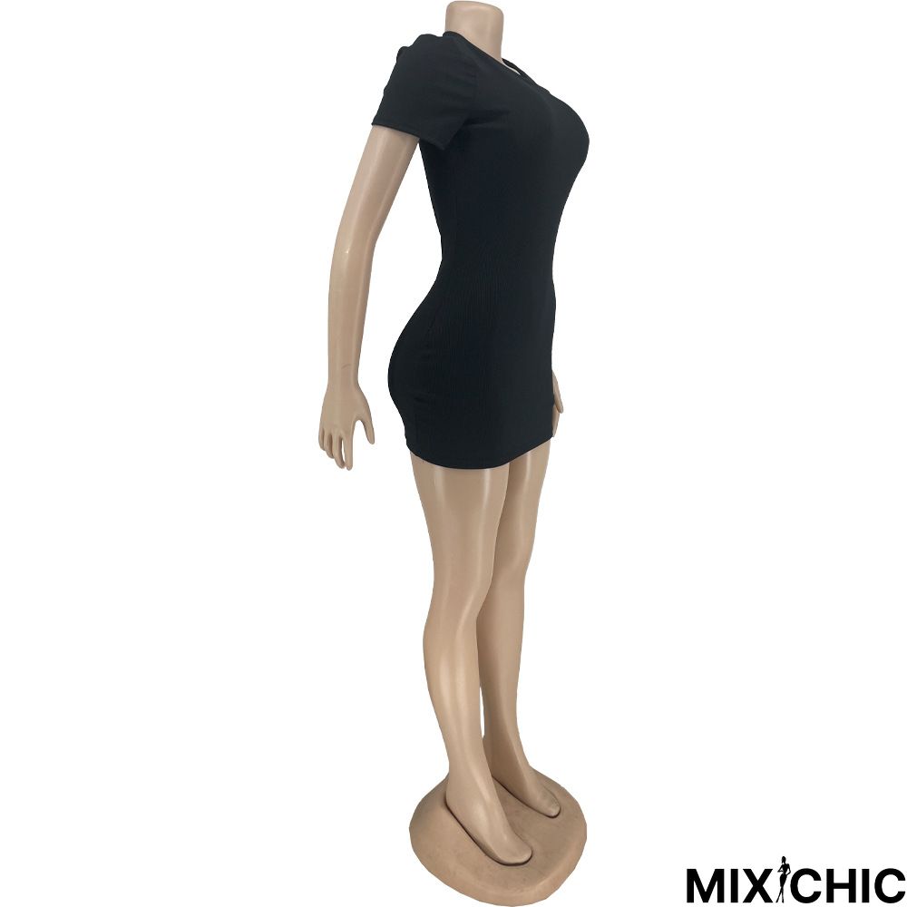 Sexy Tight Solid Color Package Hip Mini Dress
