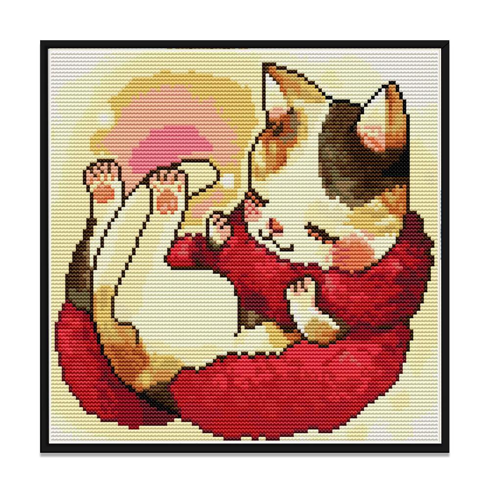 

Cat with red scarf - 14CT Stamped Cross Stitch - 27*26cm, 501 Original