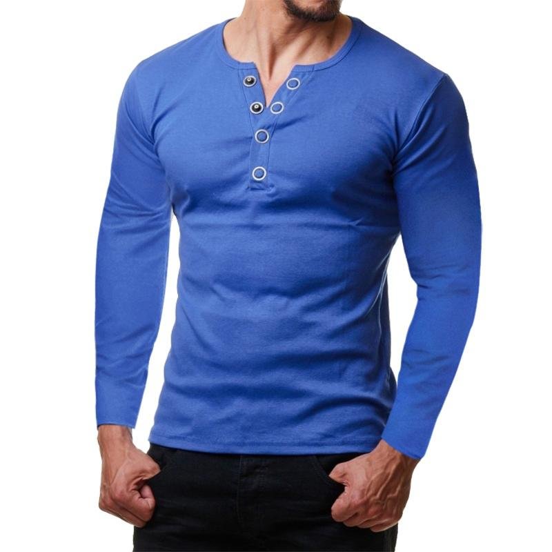 Men Tops - Metal Button Long Sleeve T-shirt of inspirelf