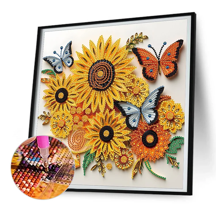 Sunflower Butterfly - Partial Drill - Special Diamond Painting(30*30cm)