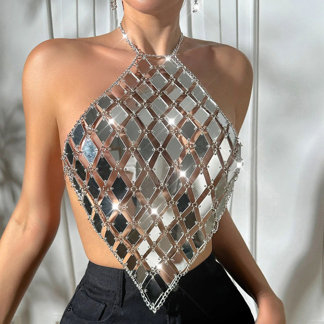 Uveng Uveng Neck Sling Vest Stitching Acrylic Fashion Ins Sexy Back Top Female Y22513