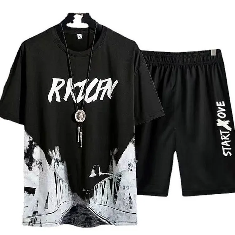 Men's Summer Two Piece Set Short Sleeve Shirt and Shorts