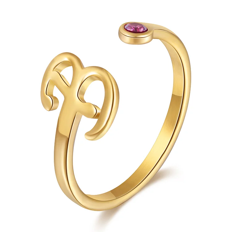Personalisierte Buchstabe Golden Offener Ring mit Geburtsstein