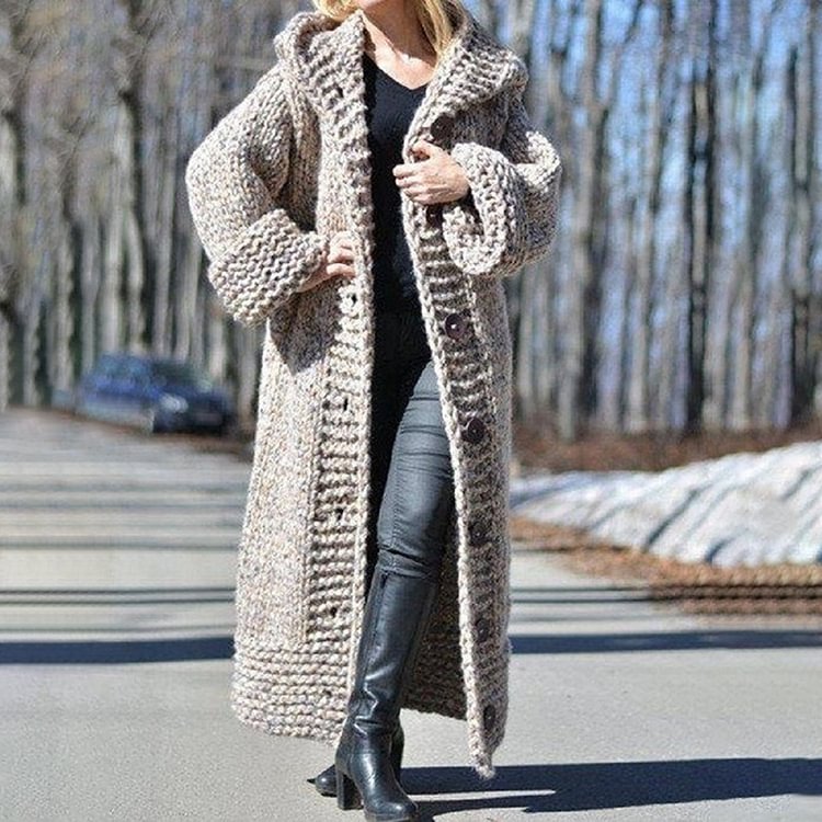 Comstylish Oversized hooded cardigan long knitted jacket