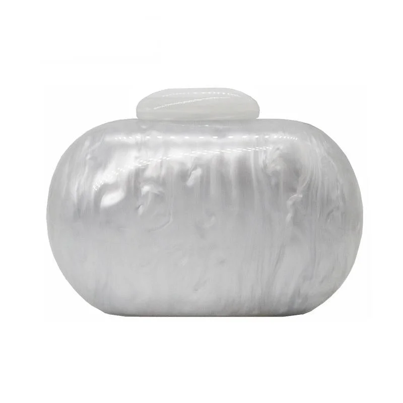 Acrylic Cute Round Marble White Pearl Party Evening Prom Casual Solid Clutch-VESSFUL
