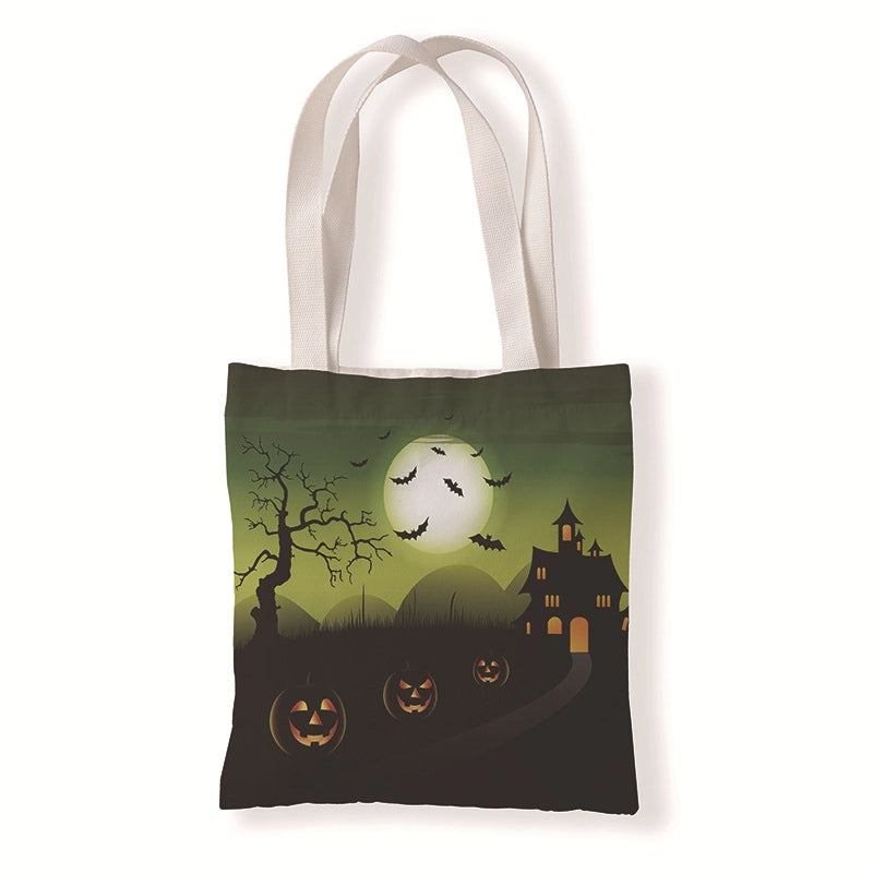 Halloween Women’s Medium Canvas Pumpkin Letter Elegant Streetwear Square Open Canvas Bag