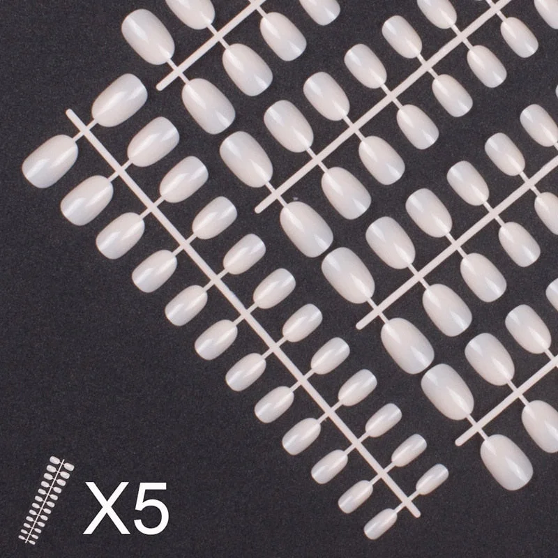 5 Set Mixed Colors 24 Pieces Per Set Fashion Round Colored False Nails Full Cover 10 Size Fake Nails for DIY Press on Nails-Nail Inspo