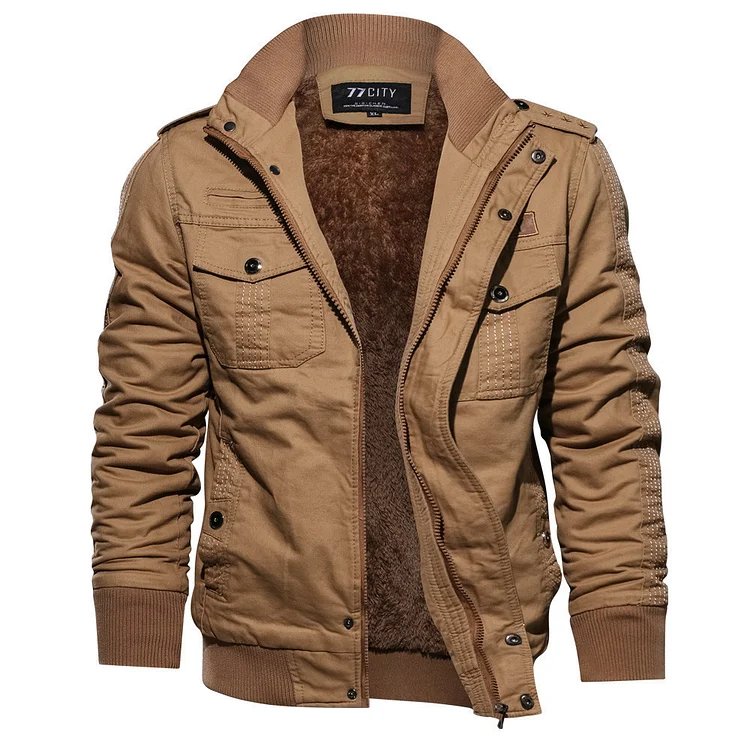 Men's velvet thickened stand collar jacket windproof warm military work jacket