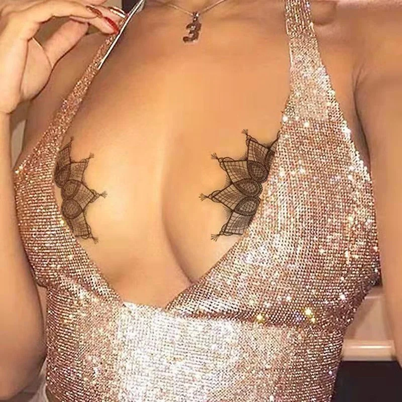 Sexy Black Lace Temporary Tattoo Stickers Women's Suit Waterproof Long Lasting Personality Fake Tattoos Fashion Art Tattoos Hot