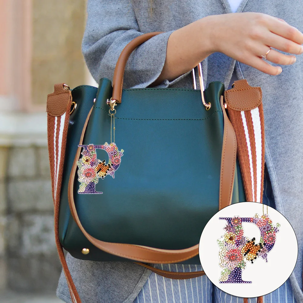 DIY P Diamond Art Key Rings Lettter Keychain Supplies Gift for Kids(Double Sided)