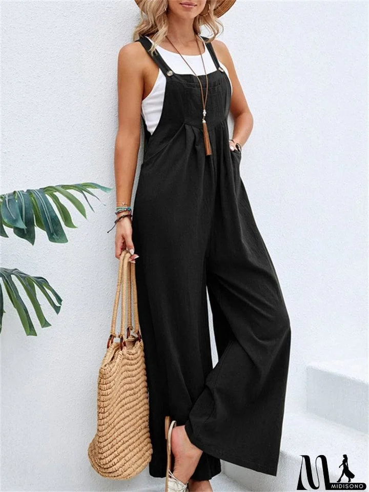 MidiSono - Women's Cute Square Neck Spaghetti Strap Sleeveless Holiday Romper Jumpsuit