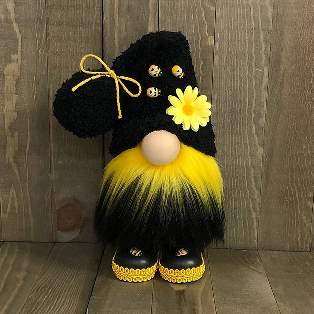 Sunflowers Gnome Bee Plush Doll, Faceless Nisse Elf Dwarf Tomte (Black)