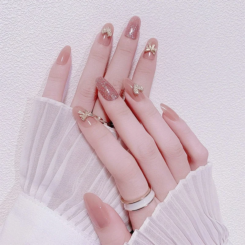 24PCS/box Mid-length  stiletto nail tips Gradients wear full cover paragraph fashion Manicure patch false fingernails for girls-Nail Inspo