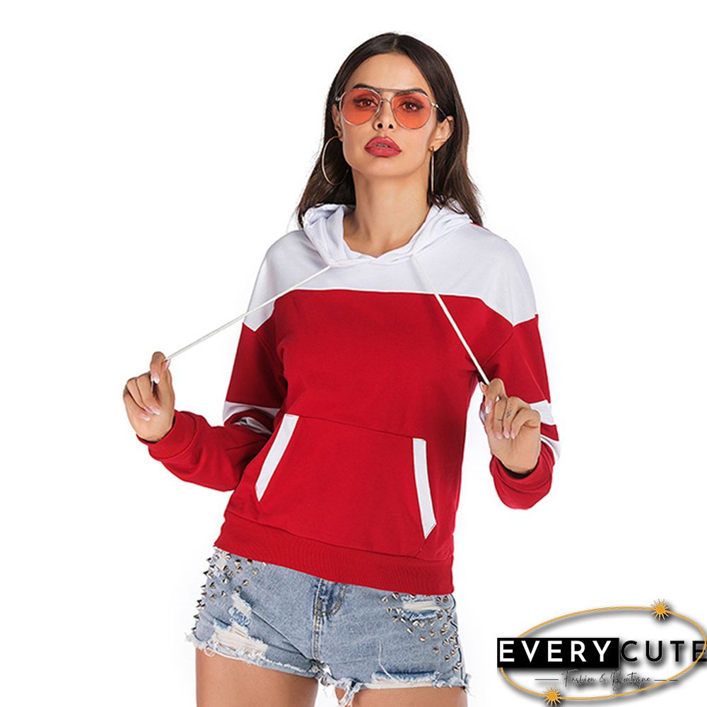 Red White Colorblock Kangaroo Pocket Hoodie