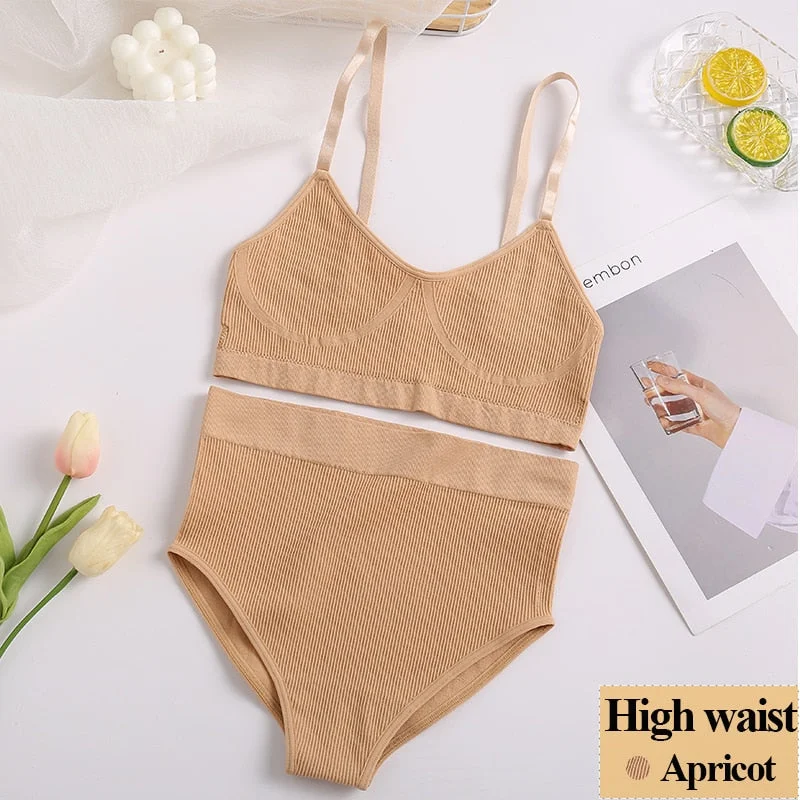 New Women Bra Panties Set Sexy Push Up Bralette Female Fitness Seamless Underwear Sports Lingerie Brassiere Girls Tank Crop Top