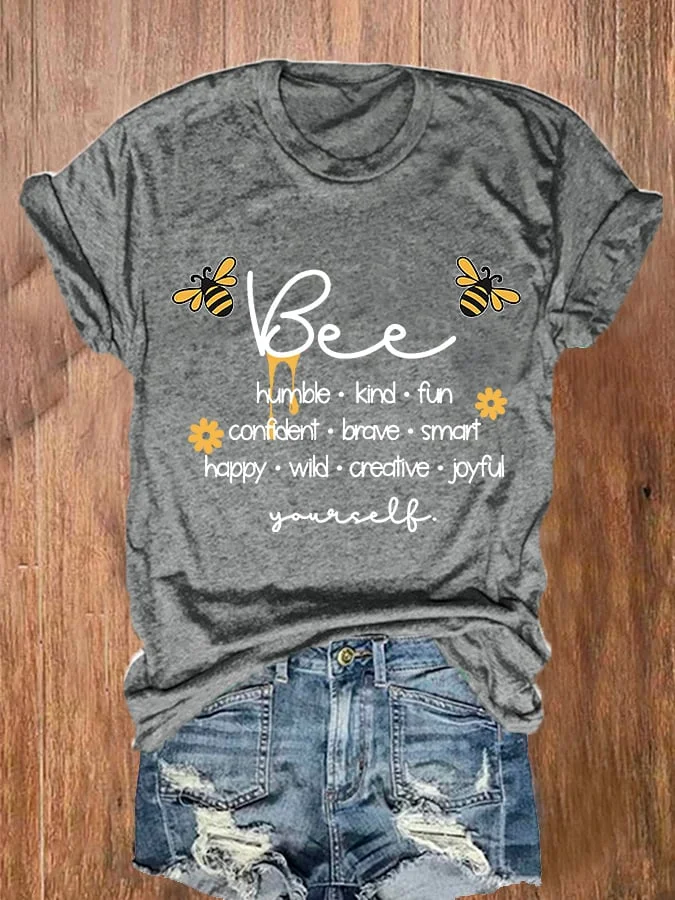 Women's Bee Print Round Neck Casual T-Shirt socialshop
