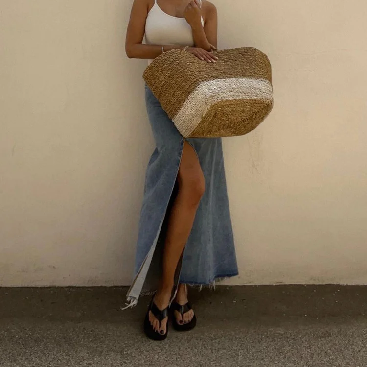 Churchf Churchf Women's Autumn And Winter New Fashion Skirt Long High Waist Split Vintage Denim Skirt Wrapped Hip Skirt