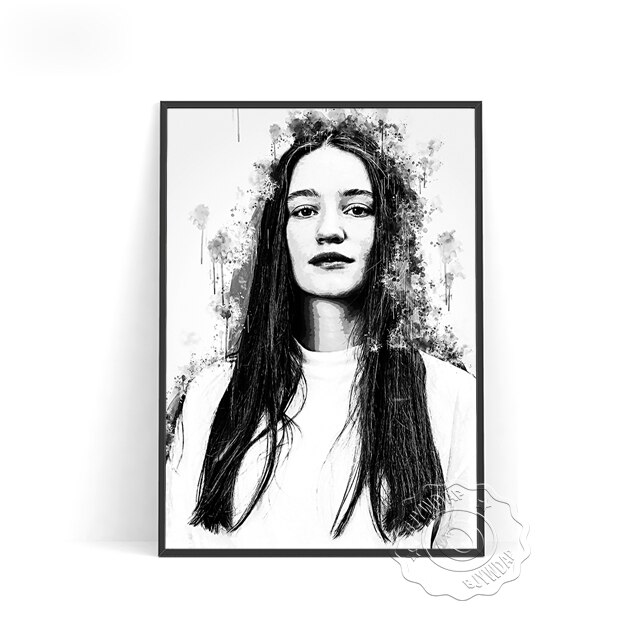 Elegant Long Hair Goddess Black White Poster, Norway Singer Sigrid Fans Collect Art Prints, Minimalism Figure Sketch Home Decor