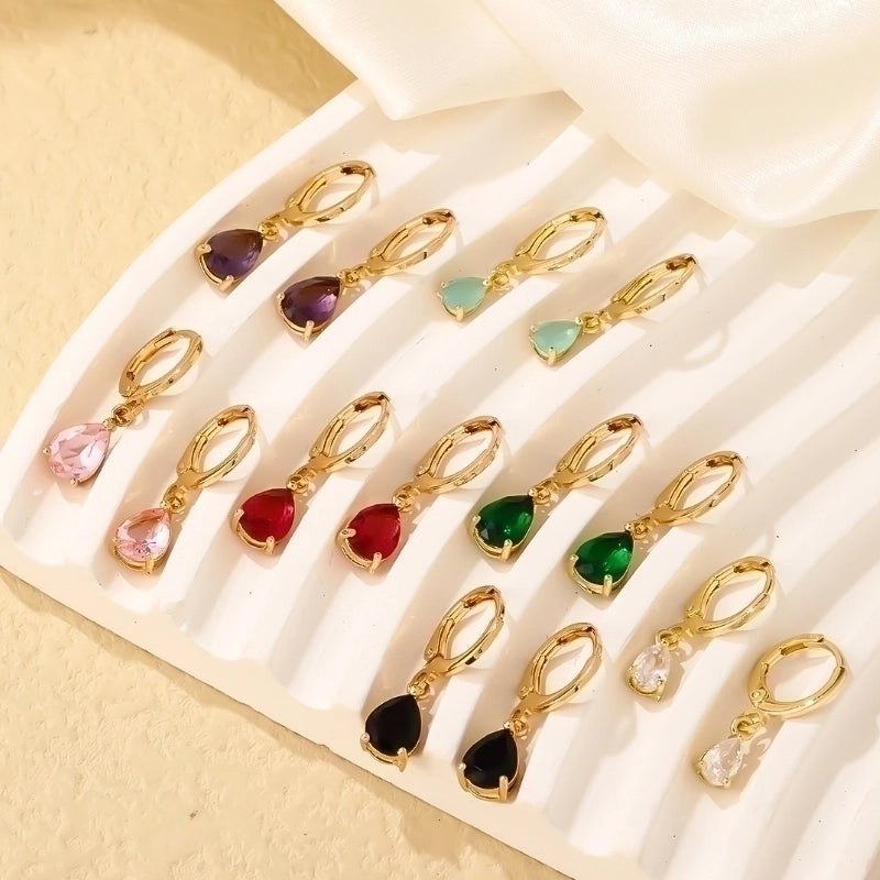 1 Pair Casual Vintage Style Minimalist Water Droplets Plating Inlay Stainless Steel Zircon White Gold Plated Gold Plated Drop Earrings