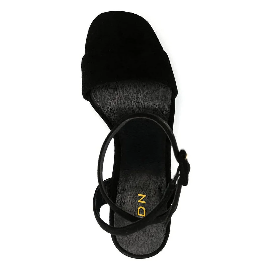 Black Buckle Ankle Strap Open Toe Chunky Heel Platform Sandals