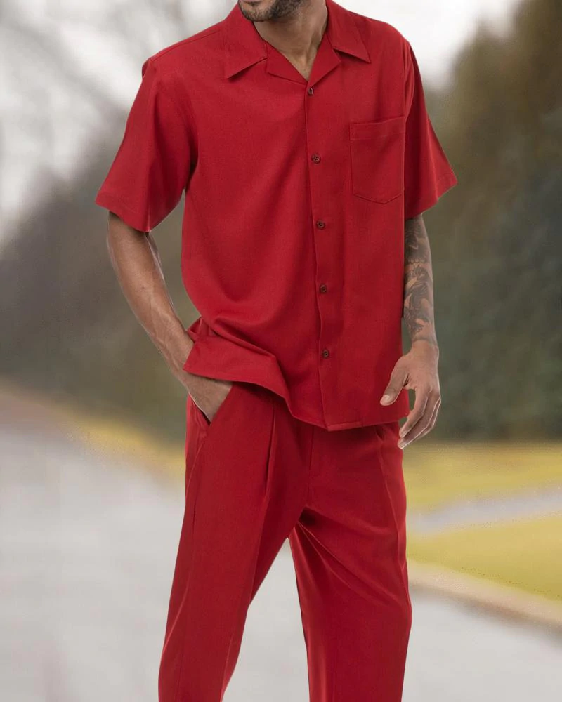Short Sleeve Long Pants With Print Walking Suit Set