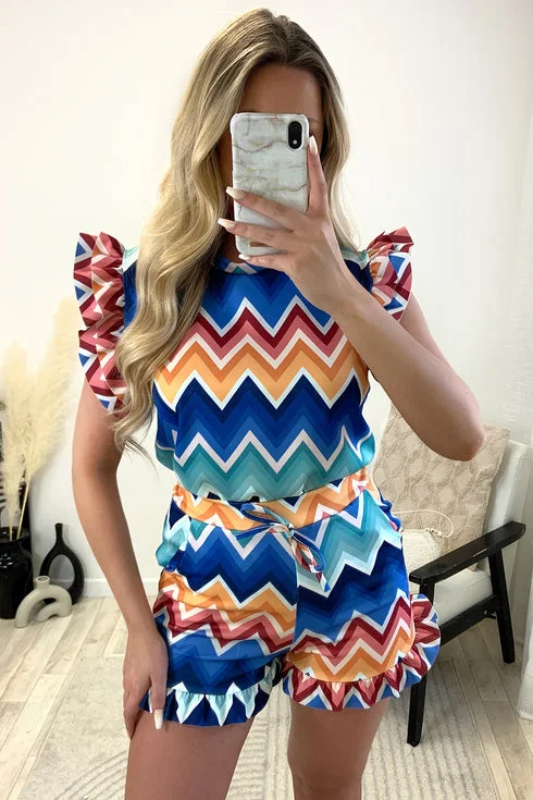 Zig Zag Print Frill Top and Shorts Co-Ord Set