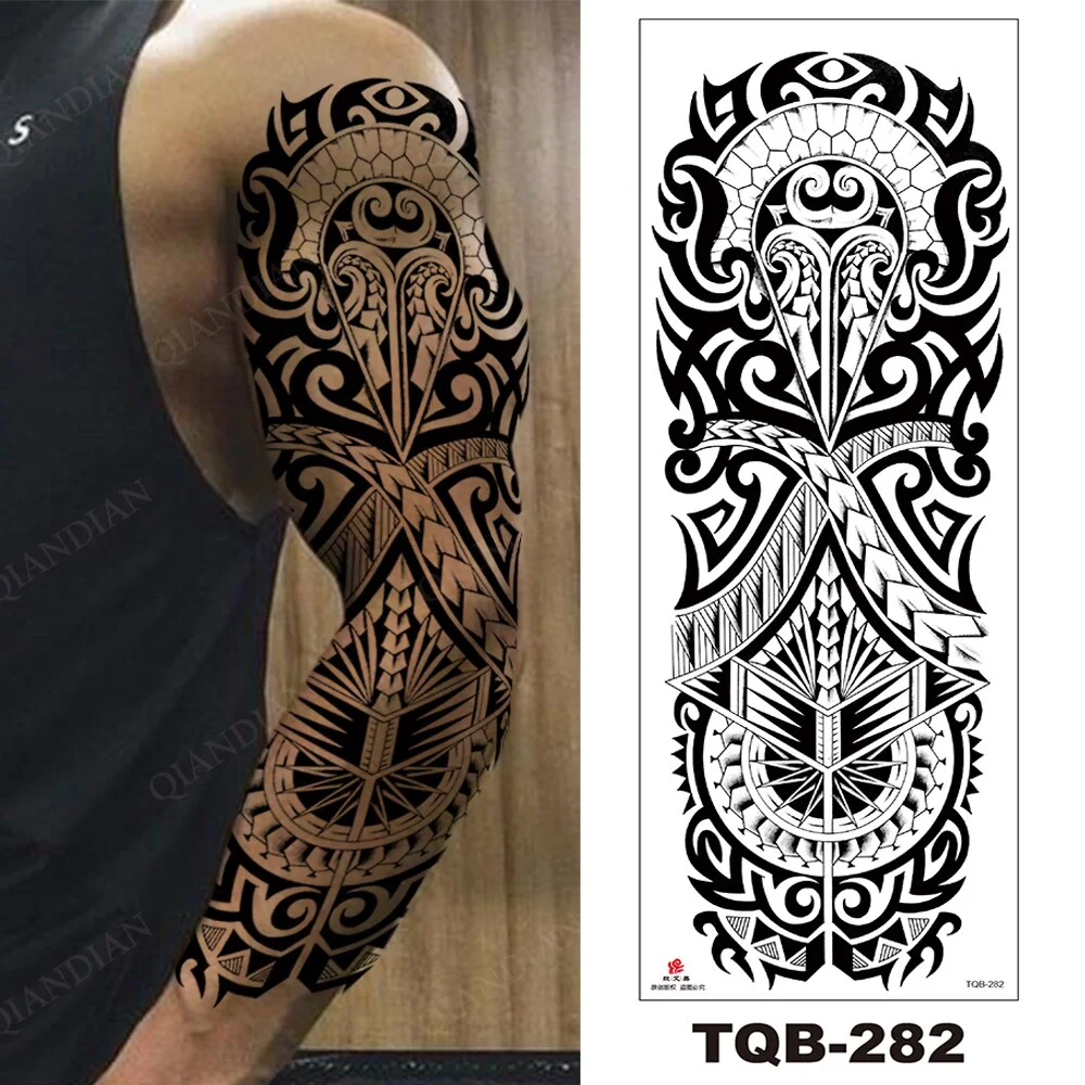 Sdrawing Arm Temporary Tattoo Wolf Lion Fish Horns Geometric Man Body Leg Rose Flower Phoenix Waterproof Sticker Cool Women Tatoo