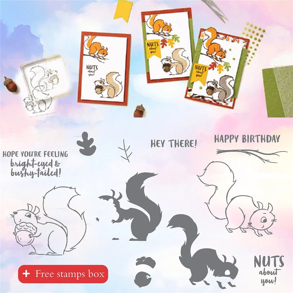 Squirrel Harvest Season Clear Stamps and Metal Cutting Dies DIY Scrapbooking Embossing Paper Card Photo Album Crafts Stencils