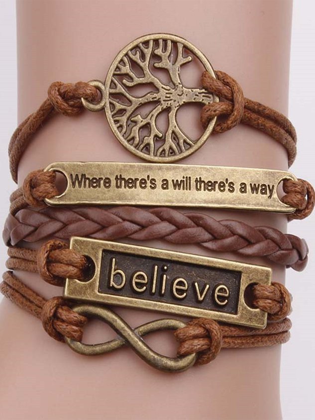 Women's Life Tree Vintage Alloy Leather Rope Multi-layer Bracelet