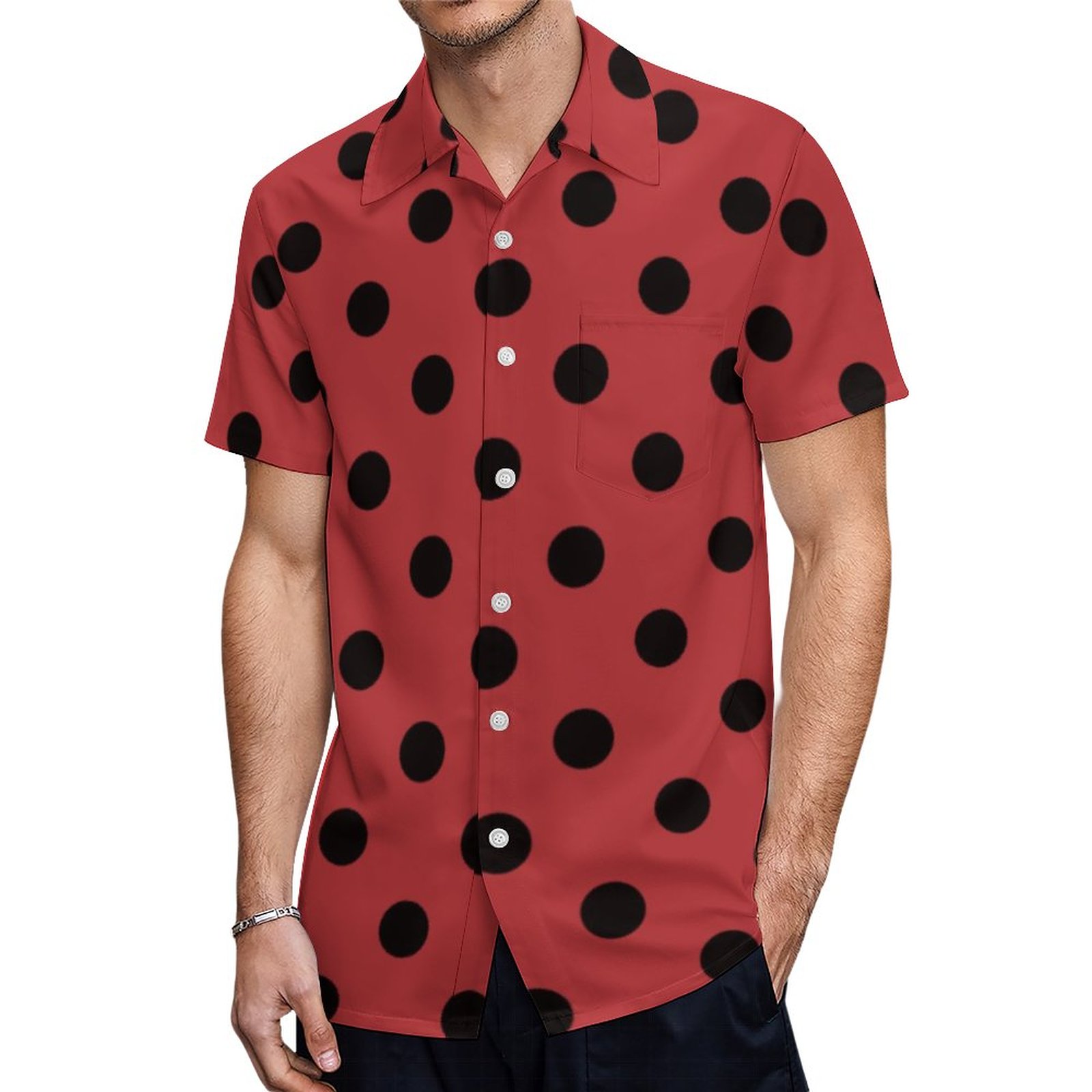 Red And Black Spot Polka Dot Ladybug Hawaiian Shirt Mens Button Down Plus Size Tropical Hawaii Beach Shirts