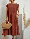 2023 Spring Fashion Solid Color Cotton Linen Pocket Dress