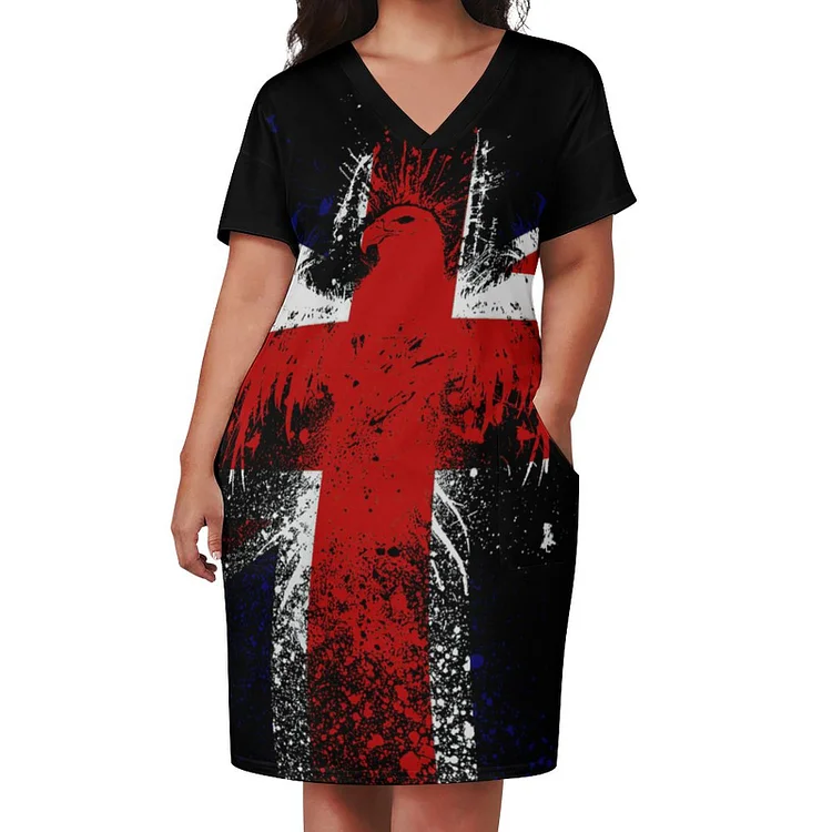 Personalized Design Women's Loose Pocket Dress Flag Elements