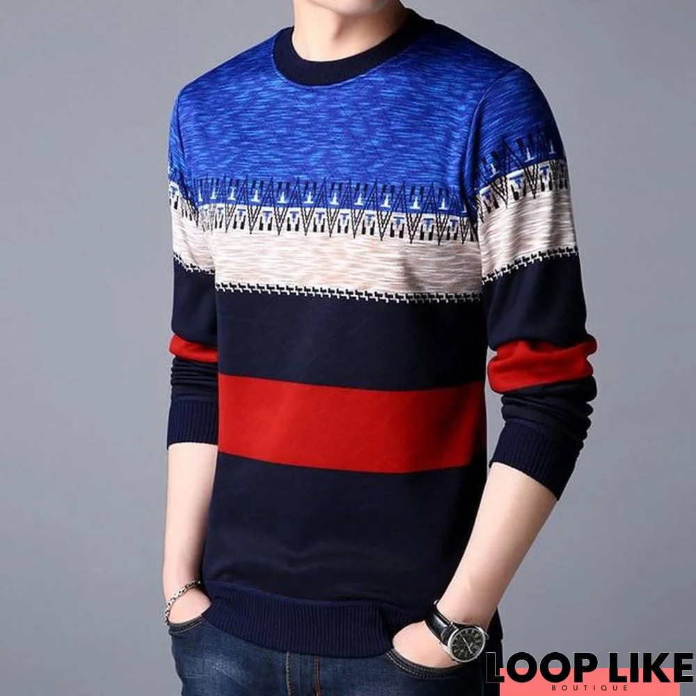 Men Casual Warm Pullover Knitted Striped Male Sweater Men Dress Thick Mens Sweaters Jersey Clothing