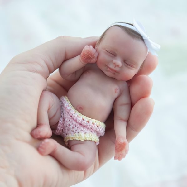 Miniature Doll Sleeping Full Body SiliconeReborn Baby Doll, 6 Inches Realistic Newborn Baby Doll Named Baeddan