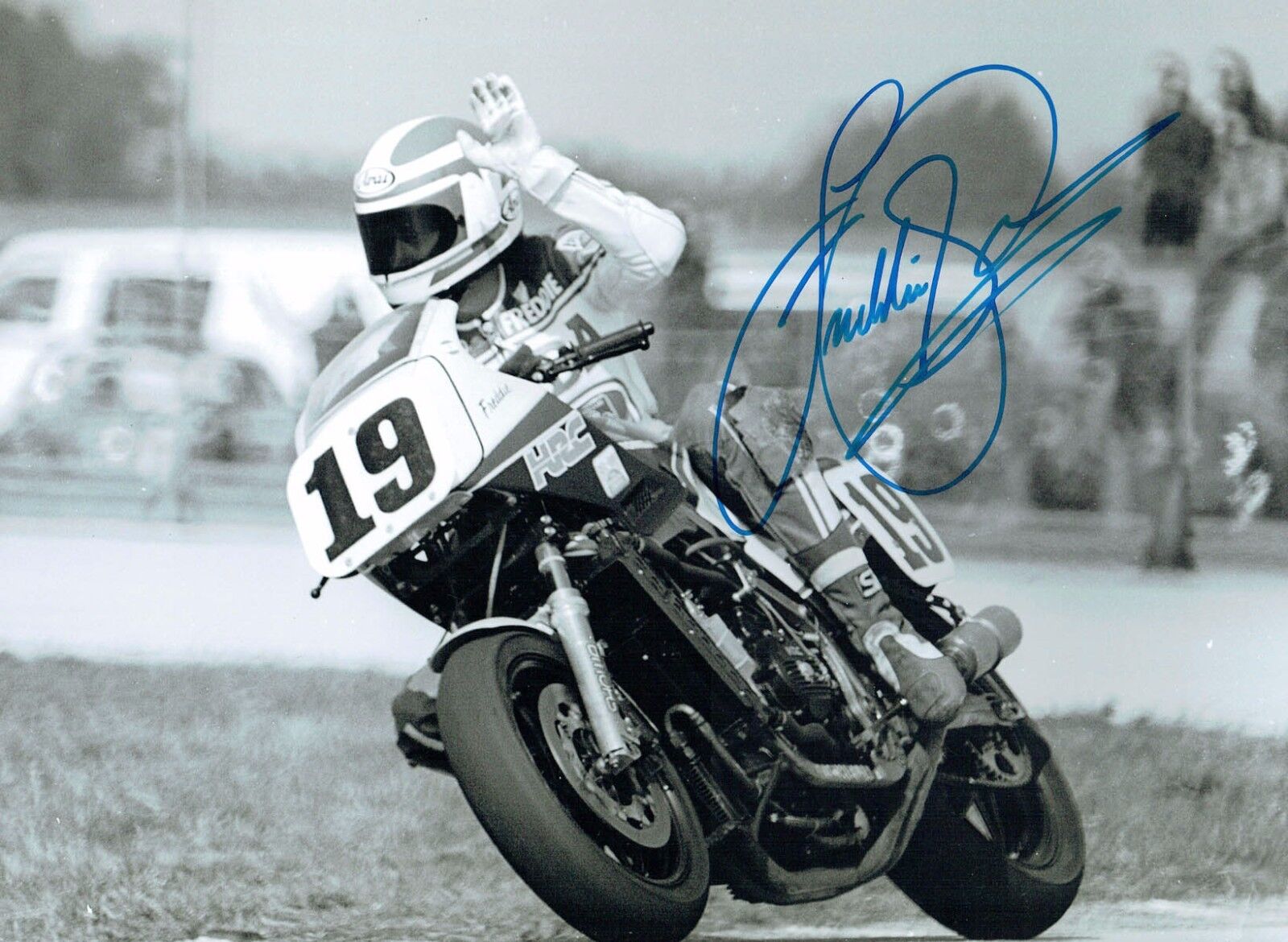 Fast Freddie SPENCER Autograph 2017 SIGNED 16x12 Photo Poster painting B HONDA Rider AFTAL COA