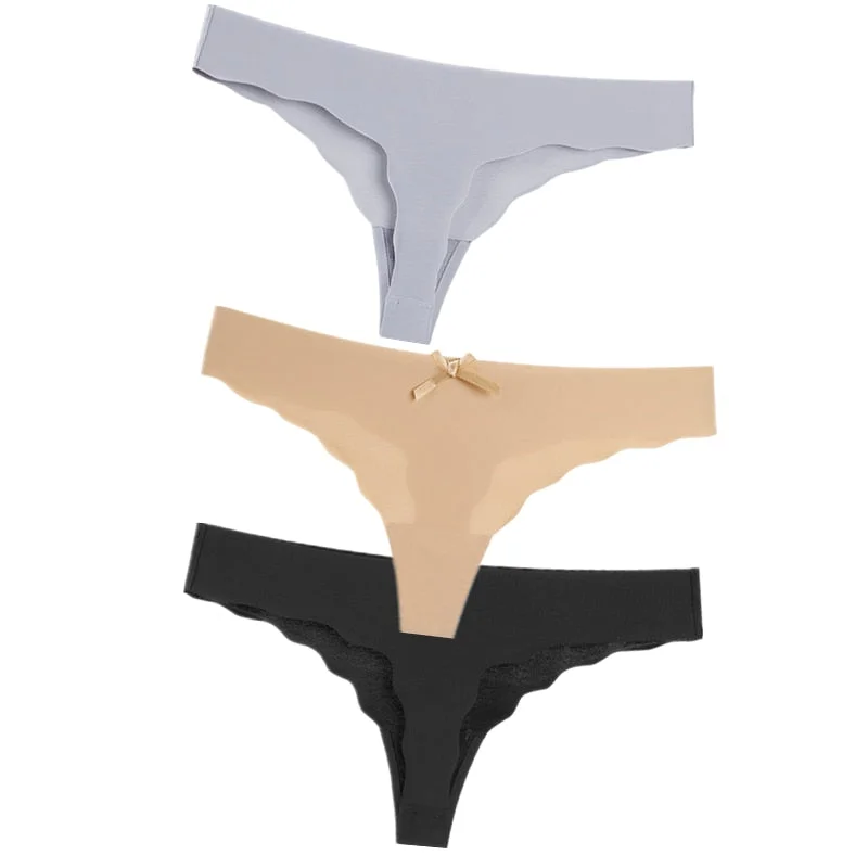 Hot 3Pcs Sexy G String & Thongs Women's Set Panties Solid Female Underwear Mid-Rise Silky Ladies Briefs Comfort Seamless Panties