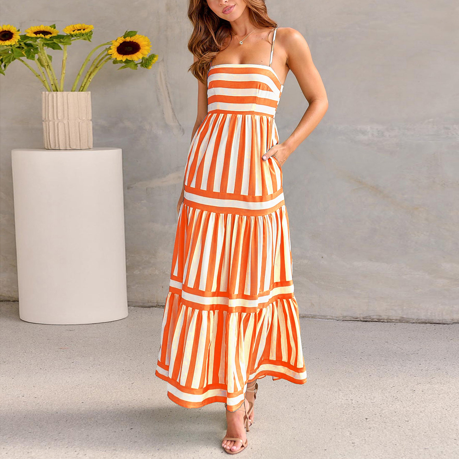 Mature Women Summer Dress With Pockets Fashion Beach Vacation Dress