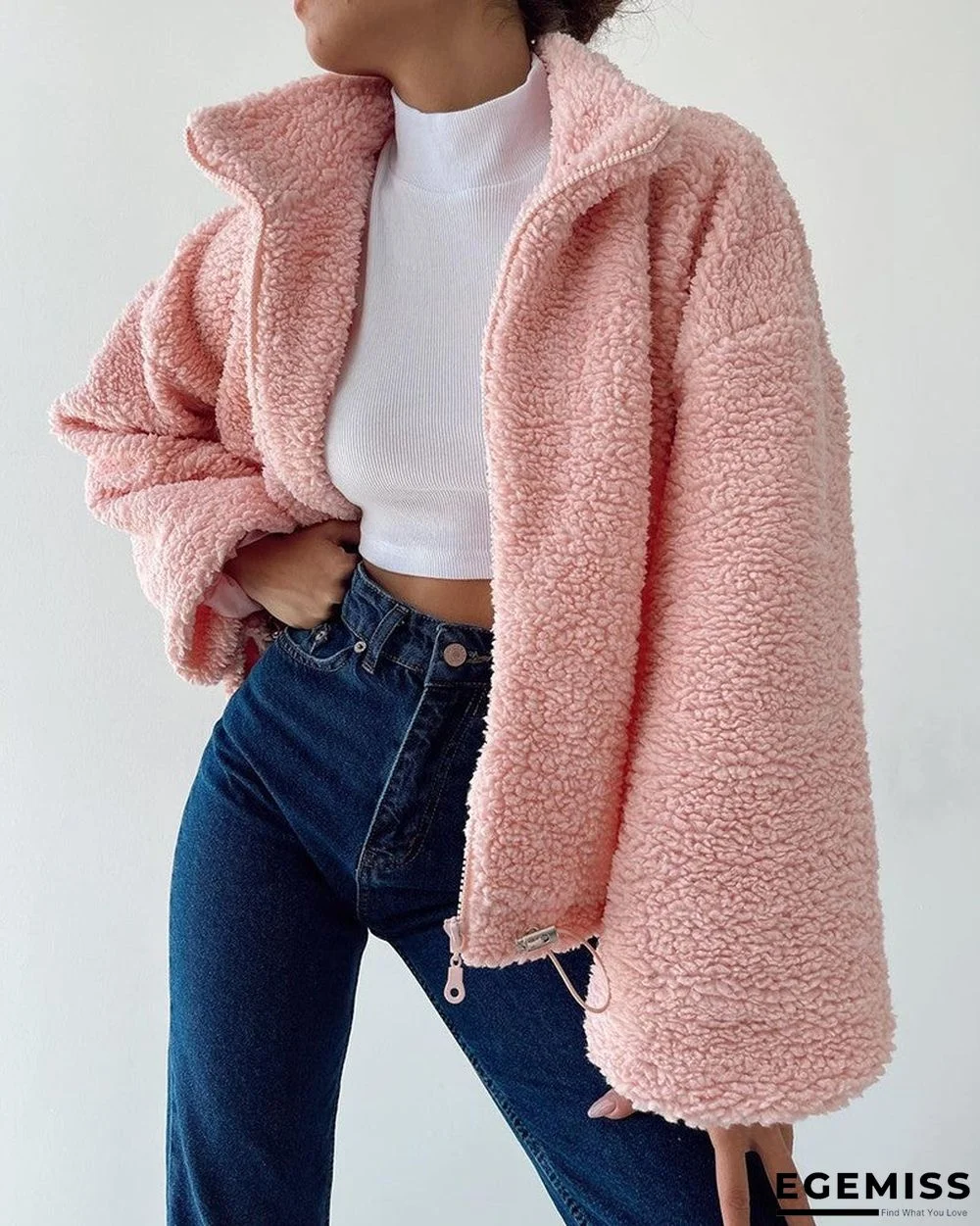Lantern Sleeve Zip Front Teddy Coat | EGEMISS