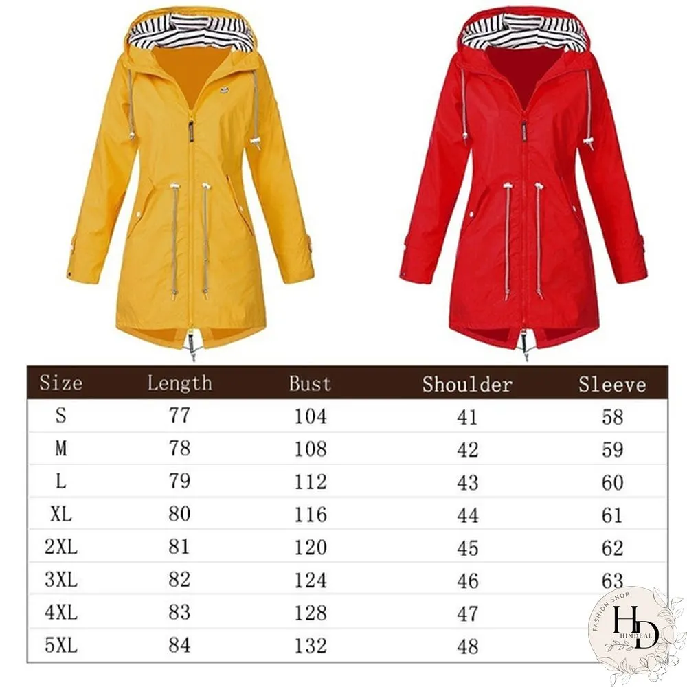 Women Waterproof Zipper Rain Jacket Solid Color Ladies Outdoor Mountaineering Lightweight Raincoats Plus Size S-5XL