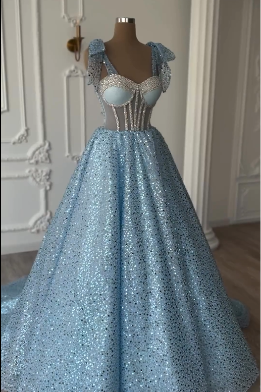 Lvs&Broner Sweetheart Sleeveless A Line Ball Gown Long Prom Dress With Sequins 