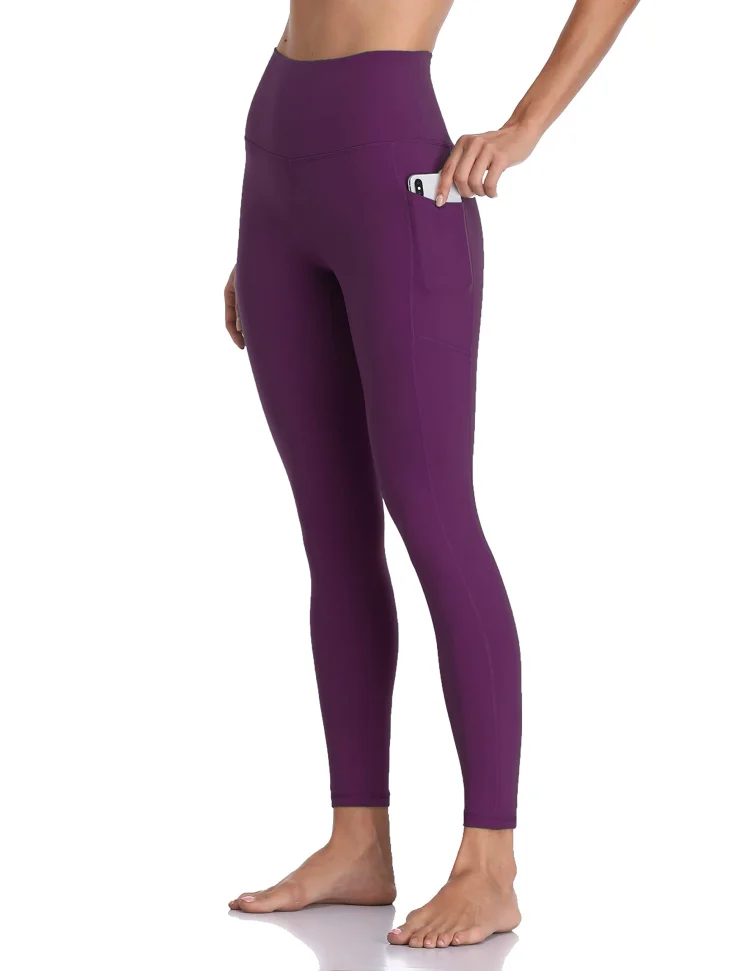 women high waisted yoga pants deep violet