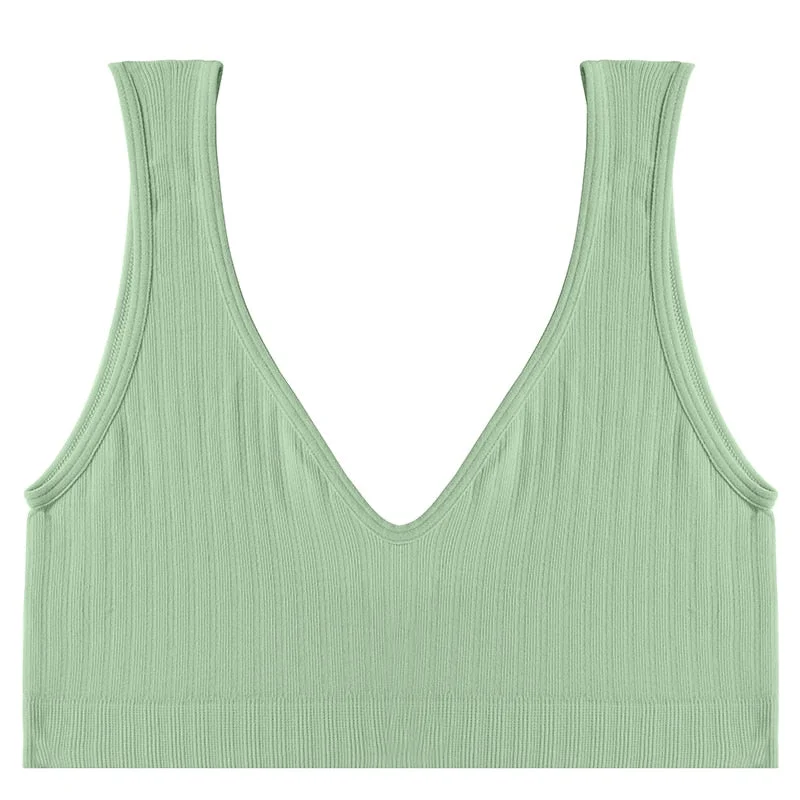 FINETOO Women Seamless Bralette Underwear Push Up U-Back Intimates Lingerie Femme Short Cropped Top Sexy V-Neck Bra Tank Tops