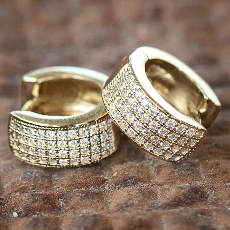 Iced Out Small Round Hoop Shiny Earrings Simple Jewelry-VESSFUL